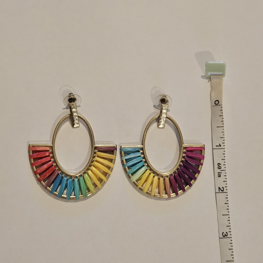NEW Rainbow Gold Colorful Earrings Bohemian Festival Pride Summer Vacation - Picture 4 of 5